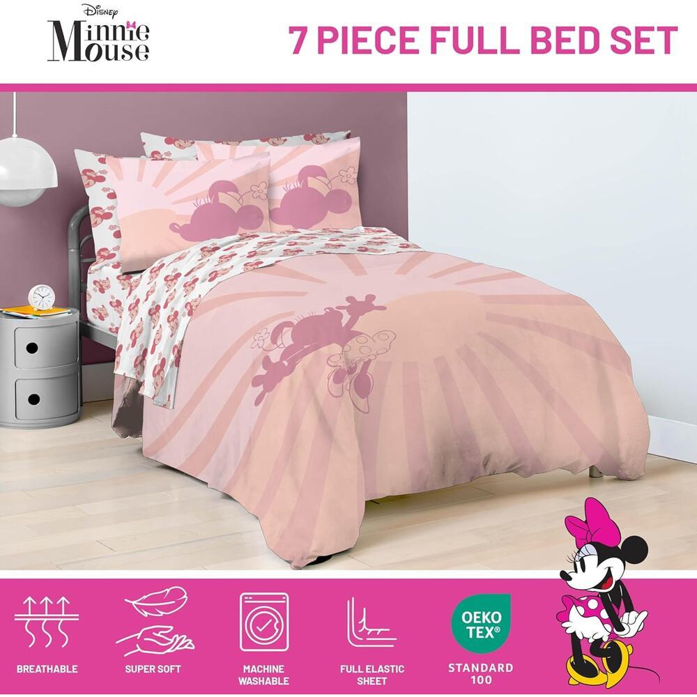 NEW Franco Disney Minnie Mouse 7 Pc Full Double Comforter & Sheet Set PINK - Picture 7 of 8